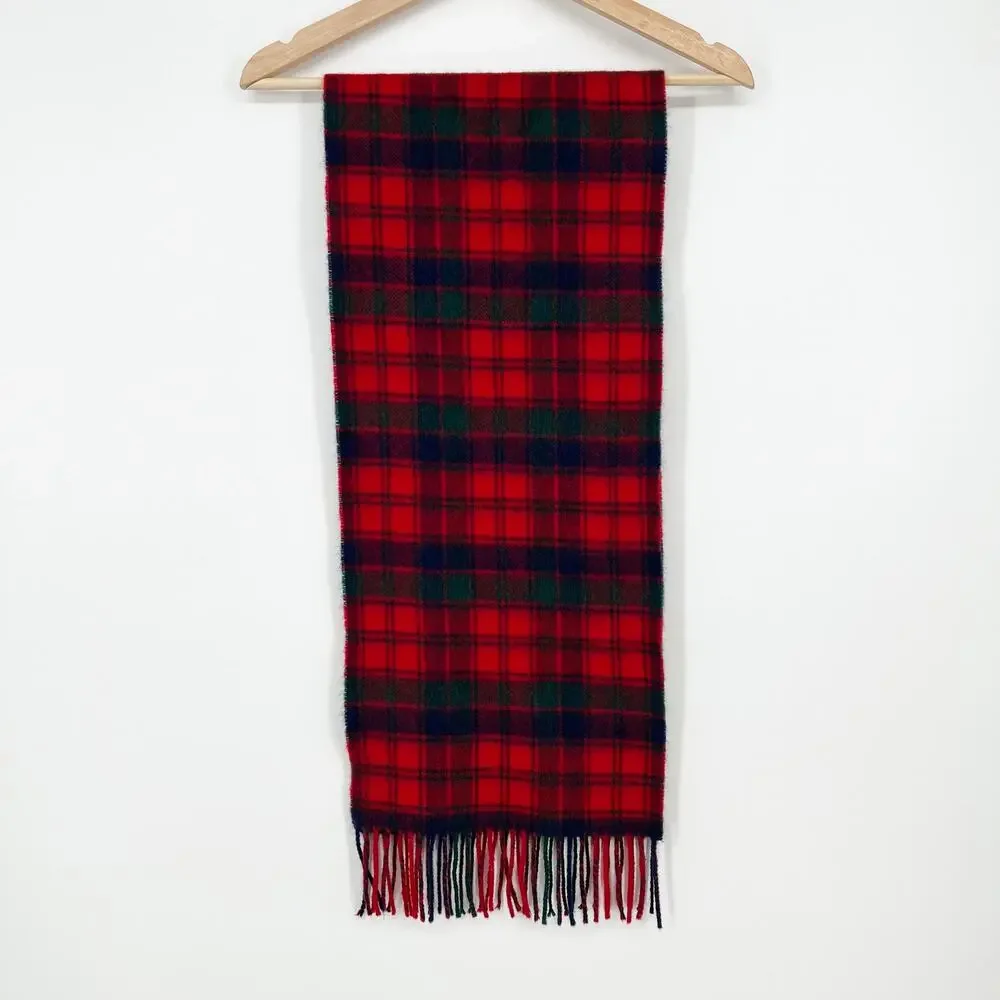 Lochcarron of Scotland Lambswool Neck Scarf Red Blue Green Tartan Fringe Unisex